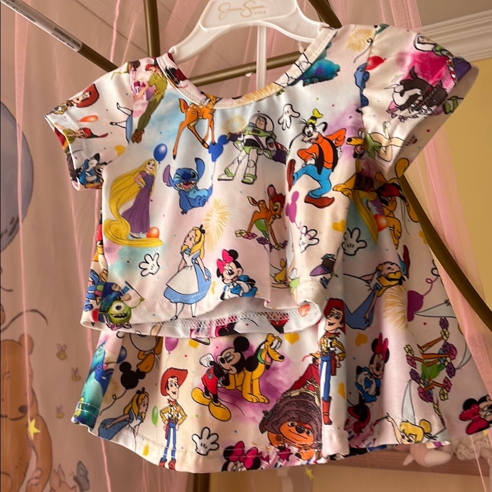 Colorful Disney Character top and bottom skort set